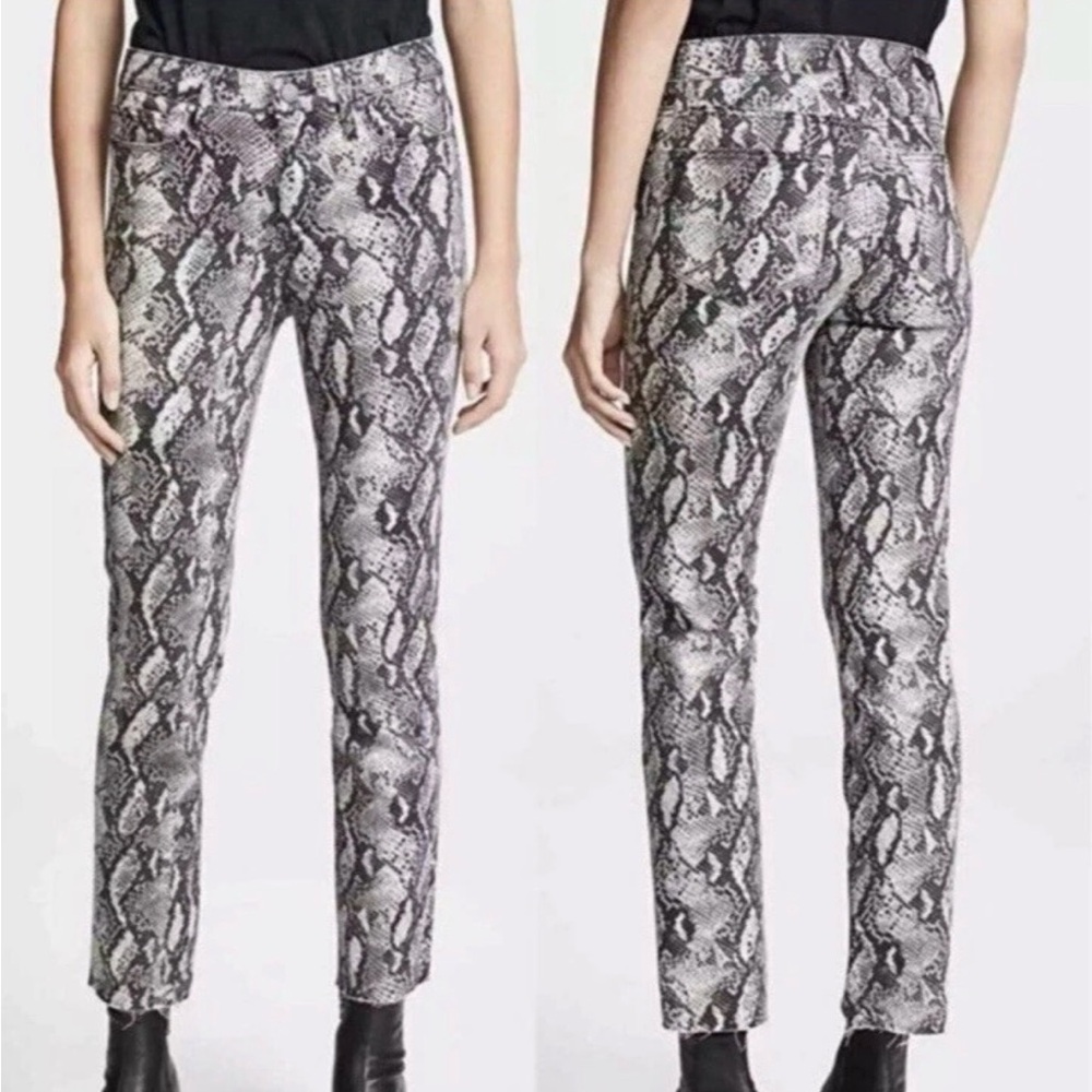 Paige NWT Hoxton Slim Snakeskin Pants Jeans Raw Hem Women's Size 26 Gray Roccia